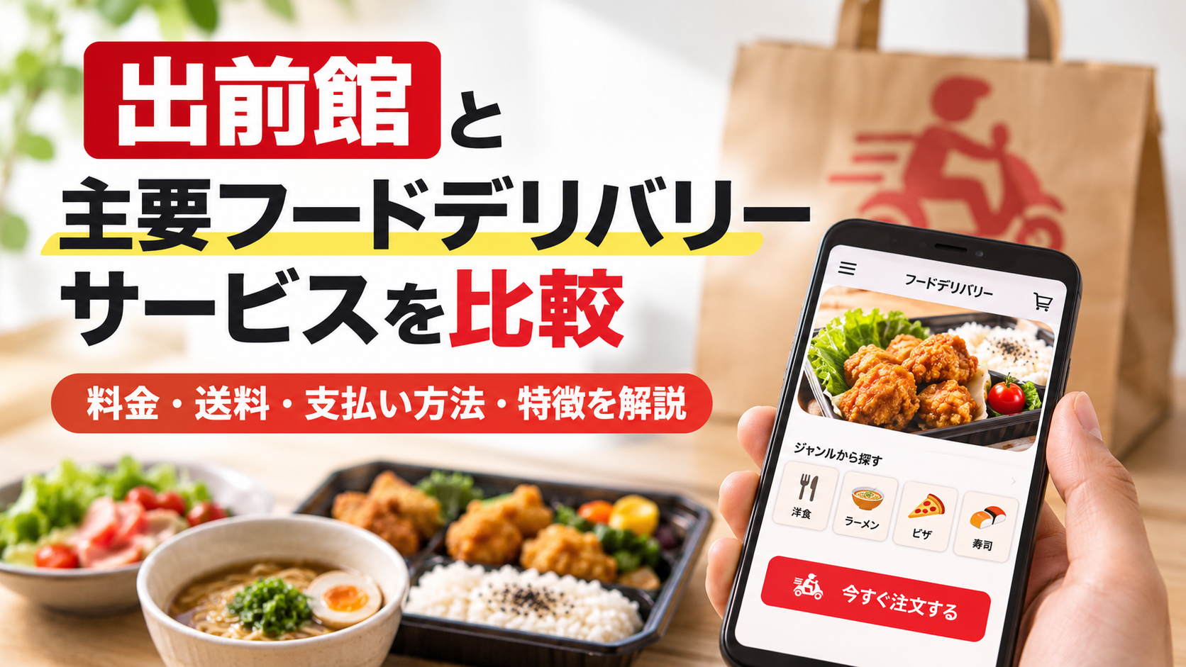 出前館と主要フードデリバリーサービスを比較|料金・送料・支払い方法・特徴を解説