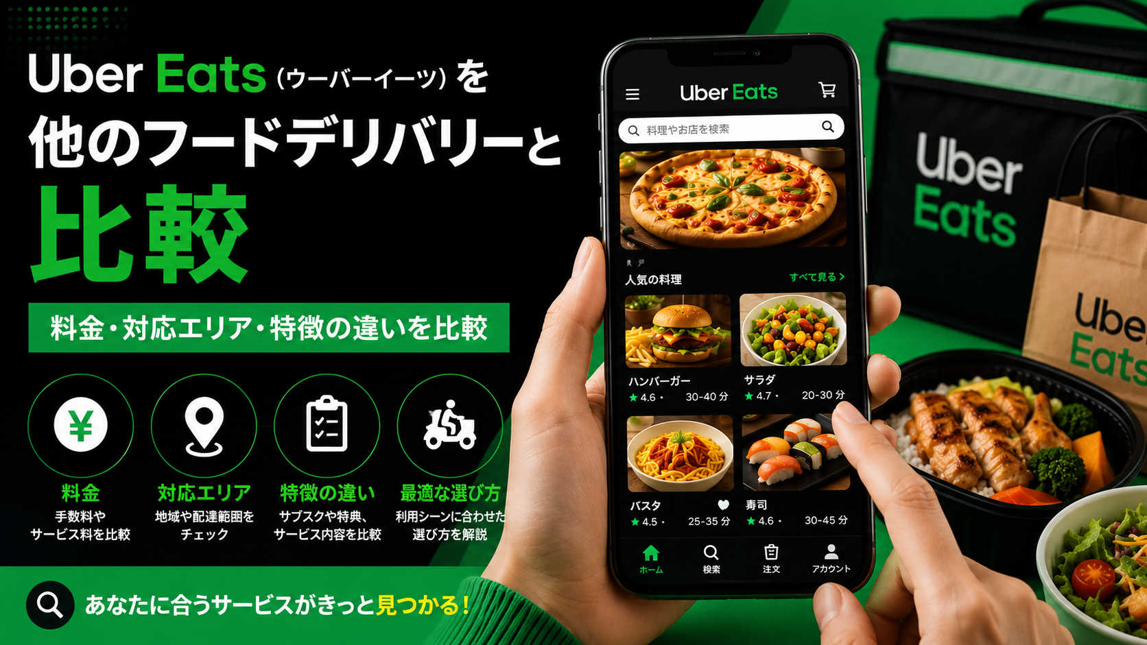 Uber Eats(ウーバーイーツ)を他のフードデリバリーと比較|料金や対応エリア・特徴の違い