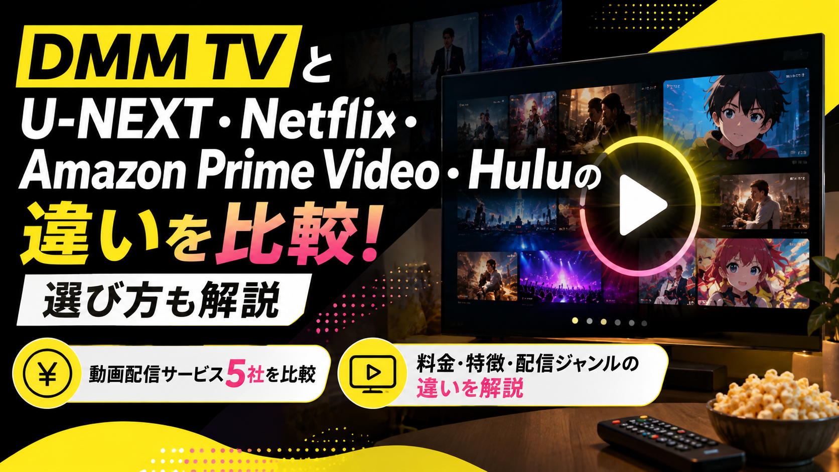 DMM TVとU-NEXT・Netflix・Amazon Prime Video・Huluの違いを比較!選び方も解説