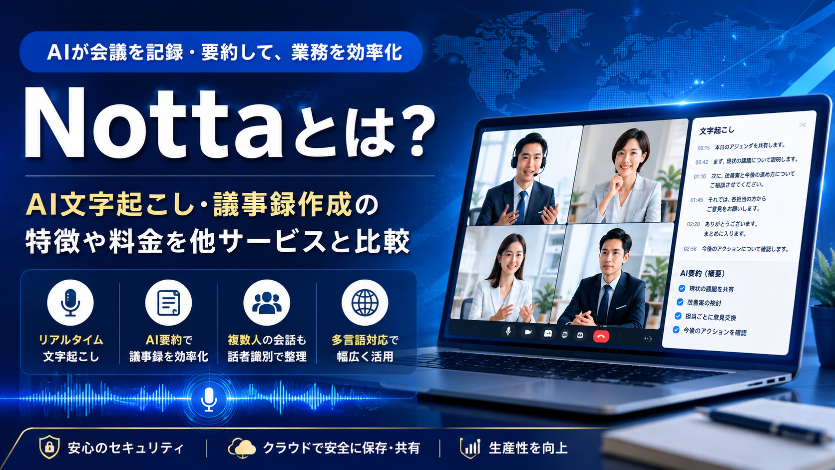Nottaとは？AI文字起こし・議事録作成の特徴や料金を他サービスと比較