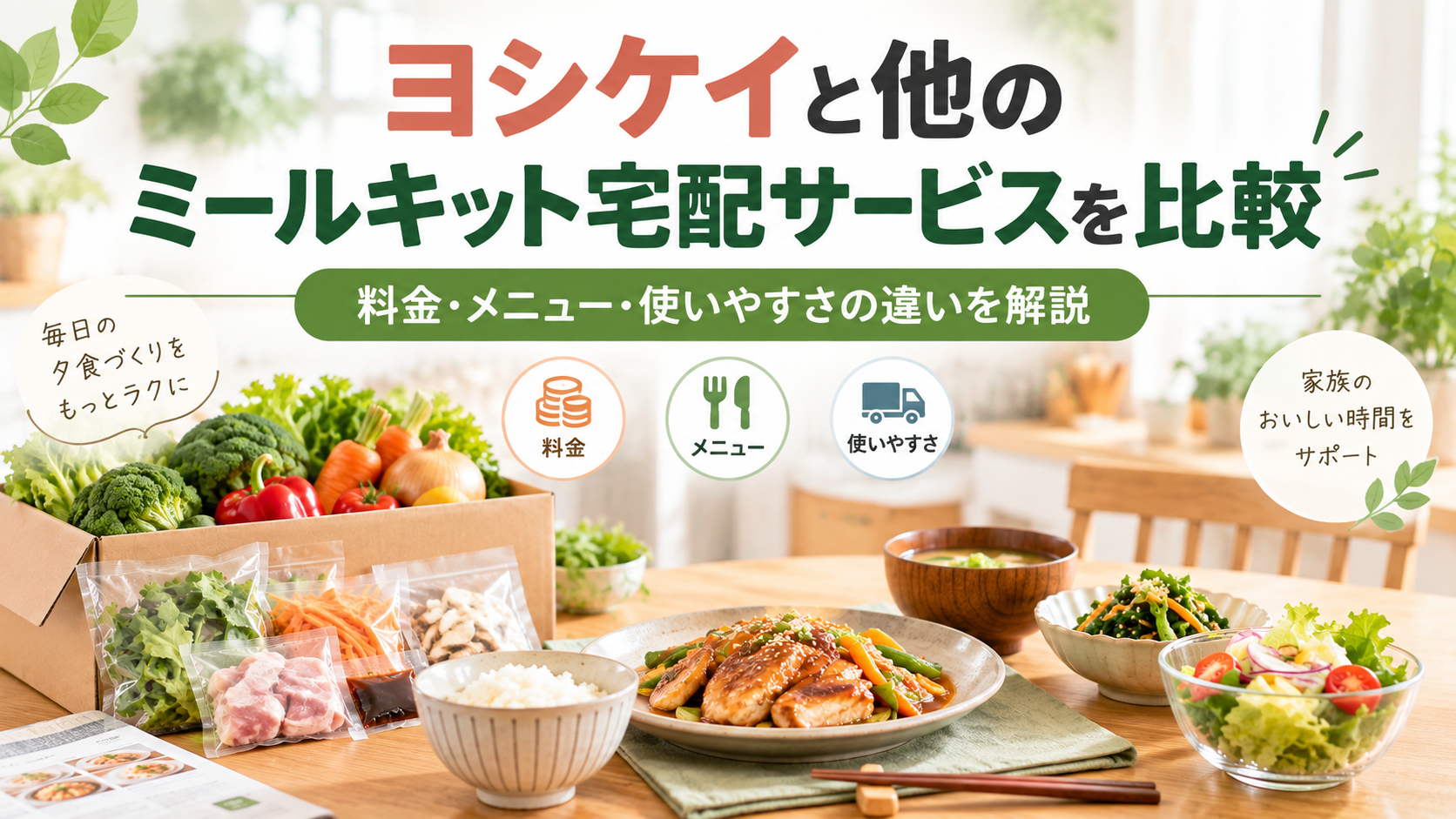 ヨシケイと他のミールキット宅配サービスを比較｜料金・メニュー・使いやすさの違いを解説